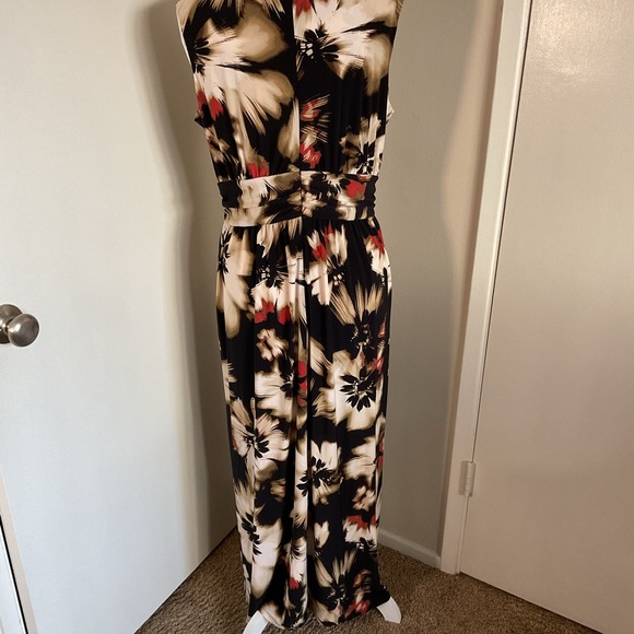 Anne Klein Black Cream Floral Maxi Dress L Large Sleeveless Event Wedding - Picture 12 of 12